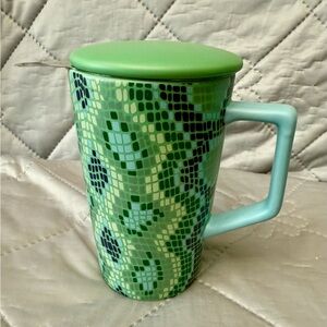 2016 Teavana 12floz Green Snakeskin Mosaic Stoneware Mug W/Stainer